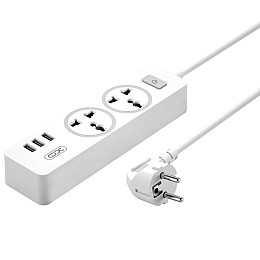 Сетевий фільтр подовжувач XO-WL04 2 Розетки 10A 3 USB 2.4A 1.8 м Білий