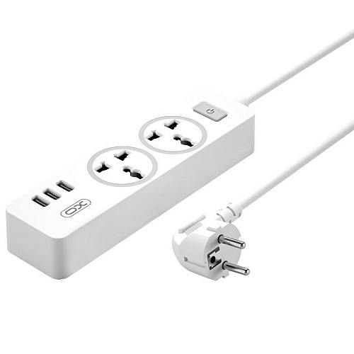 Сетевий фільтр подовжувач XO-WL04 2 Розетки 10A 3 USB 2.4A 1.8 м Білий
