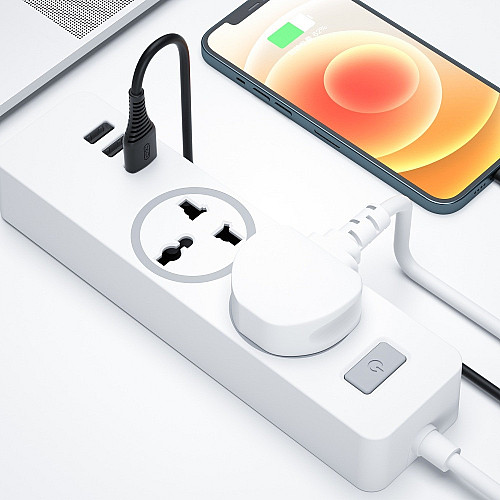 Сетевий фільтр подовжувач XO-WL04 2 Розетки 10A 3 USB 2.4A 1.8 м Білий