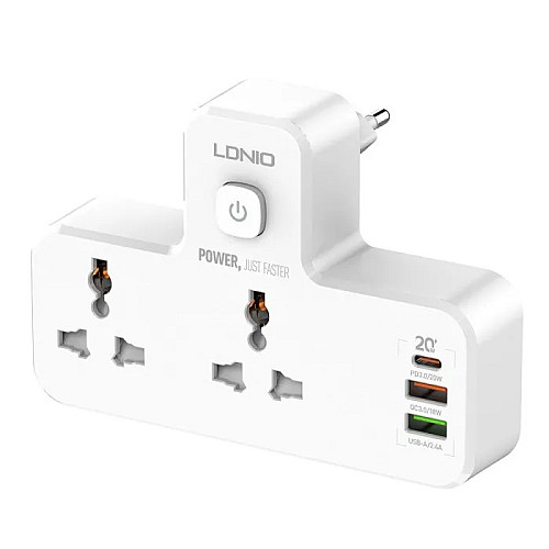 Сетевой разветвитель фильтр LDNIO SC2311 2 розетки 2 USB 3A Type C