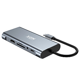 USB-хаб XON SmartHub 11 в 1 Ethernet VGA HDMI 3.5 Audio SD/TF Type-C 2xUSB3.0 2xUSB2.0 Серый (UHCHP113322G 5269)