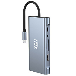 USB-хаб XON SmartHub 11 в 1 Ethernet VGA HDMI 3.5 Audio SD/TF Type-C 2xUSB3.0 2xUSB2.0 Серый (UHCHP113322G 5269)