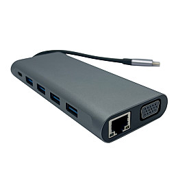 USB-хаб XON SmartHub 12 в 1 Ethernet VGA HDMI 3.5 Audio SD/TF 2xType-C 4xUSB3.0 Серый (UHCHP126300G 6198)