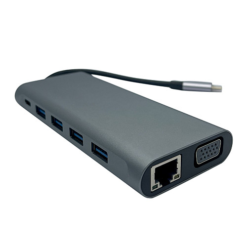 USB-хаб XON SmartHub 12 в 1 Ethernet VGA HDMI 3.5 Audio SD/TF 2xType-C 4xUSB3.0 Серый (UHCHP126300G 6198)