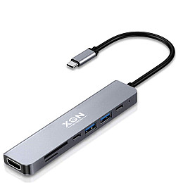 USB-хаб XON SmartHub 7 в 1 HDMI SD/TF 2xType-C 2xUSB3.0 Серый (UHCHP074300G 5177)