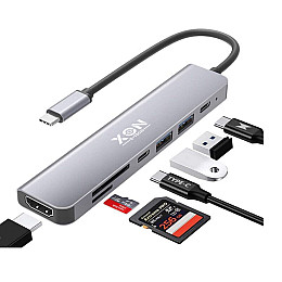 USB-хаб XON SmartHub 7 в 1 HDMI SD/TF 2xType-C 2xUSB3.0 Сірий (UHCHP074300G 5177)