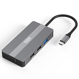 USB-хаб XON SmartHub 8 в 1 VGA HDMI SD/TF 2xType-C 2xUSB3.0 Серый (UHCHP082322G 5207)