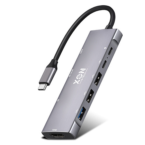 USB-хаб XON SmartHub 9 в 1 HDMI 3.5 Audio SD/TF 2xType-C 3xUSB3.0 Серый (UHCHP095300G 5245)