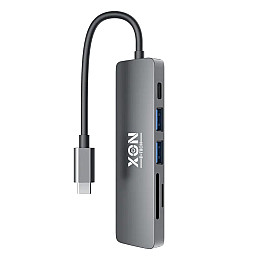 USB-хаб XON SmartHub 6 в 1 SD/TF + Type-C + USB3.0 + 2хUSB2.0 Серый (UHCHP062322G 5139)