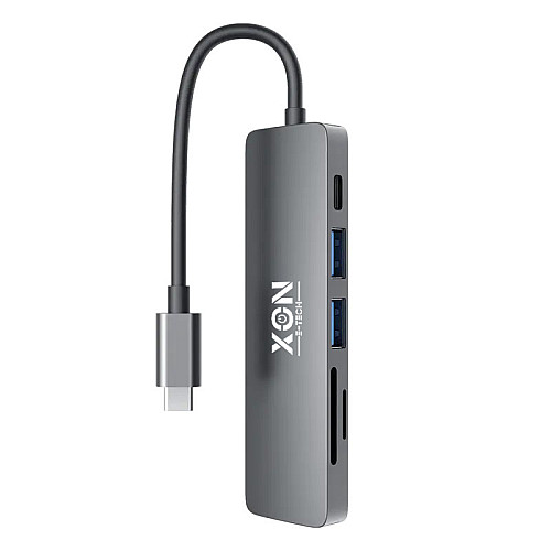 USB-хаб XON SmartHub 6 в 1 SD/TF + Type-C + USB3.0 + 2хUSB2.0 Серый (UHCHP062322G 5139)