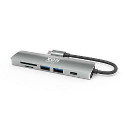 USB-хаб XON SmartHub 6 в 1 SD/TF + Type-C + USB3.0 + 2хUSB2.0 Сірий (UHCHP062322G 5139)
