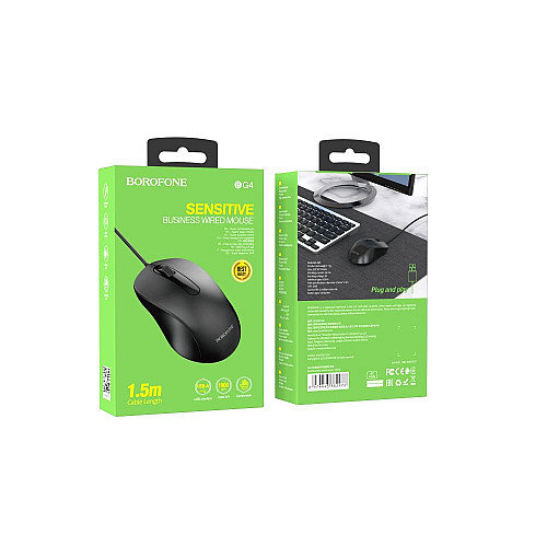 Провідна оптична USB Мишка Borofone BG4 1000DPI 1.5 м Чорний