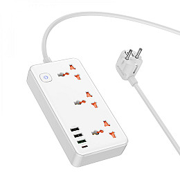 Удлинитель мережевий Hoco AC8A Багатофункціональний 3USB 1Type-C,PD 18W 3.4A 1.5m Білий