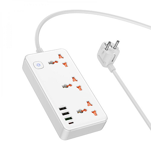 Удлинитель мережевий Hoco AC8A Багатофункціональний 3USB 1Type-C,PD 18W 3.4A 1.5m Білий