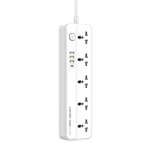 Удлинитель сетевой LDNIO SC5415 5 PD 20Вт/QC 3.0 2 м 5 розеток 3 USB / Type-C Auto-ID White