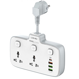 Удлинитель мережевий LDNIO SC2413 Auto-ID 2USB/ 2 Type-C 2.4А QC3.0 / PD20 Вт Білий