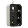 Удлинитель сетевой LDNIO SE3631 Socket с подсветкой 6USB 3 розетки 220V 3.4A 1.6 m Black