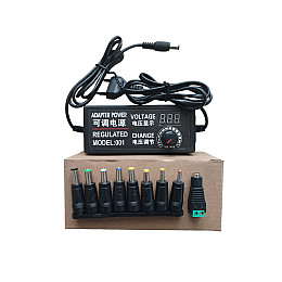 Блок живлення універсальний регульований 3-12В 5А 5.5x2.5 мм з перехідниками 9шт Чорний (3-12В5А) Foxsur