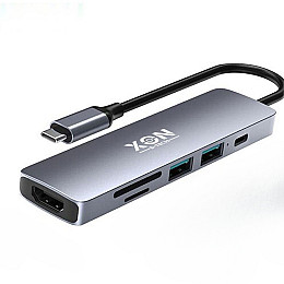 USB-хаб XON SmartHub 6 в 1 HDMI SD/TF Type-C USB3.0 USB2.0 Серый (UHCHP062312G 5160)