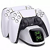 Зарядка для джойстика PS5 Dobe Док Станция для PlayStation 5 PS5 DualSense на 2 геймпада с LED подсветкой Белый