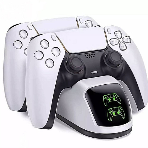 Зарядка для джойстика PS5 Dobe Док Станция для PlayStation 5 PS5 DualSense на 2 геймпада с LED подсветкой Белый