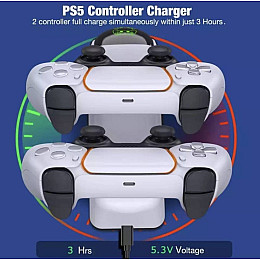 Зарядка для джойстика PS5 Dobe Док Станція для PlayStation 5 PS5 DualSense на 2 геймпади з LED підсвіткою Білий
