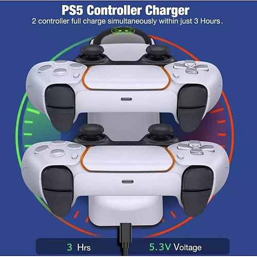 Зарядка для джойстика PS5 Dobe Док Станция для PlayStation 5 PS5 DualSense на 2 геймпада с LED подсветкой Белый