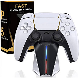 Зарядка для джойстика PS5 BebonCool для PlayStation 5 PS5 DualSense на 2 геймпада з LED підсвіткою P5 Білий
