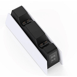Зарядка для джойстика BebonCool для PlayStation 5 PS 5 DualSense Dualsense Edge на 2 геймпада с LED RGB Белый