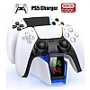 Зарядка для джойстика BebonCool для PlayStation 5 PS 5 DualSense Dualsense Edge на 2 геймпада с LED RGB Белый