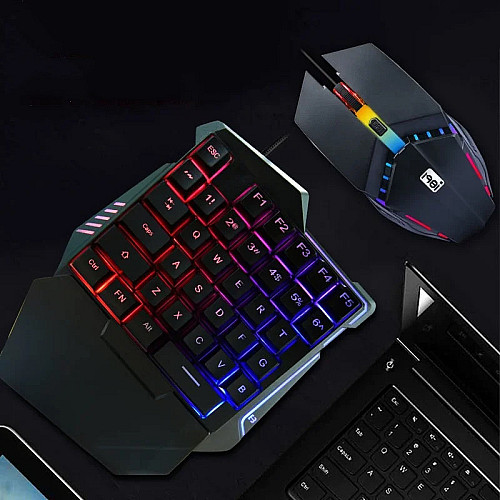 Комплект проводной игровая клавиатура для одной руки и мышь RIAS 198I G506 с подсветкой Black
