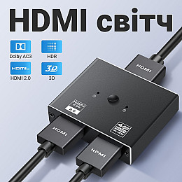 Двосторонній перемикач HDMI 2в1 на 2 канали Addap HVS-04