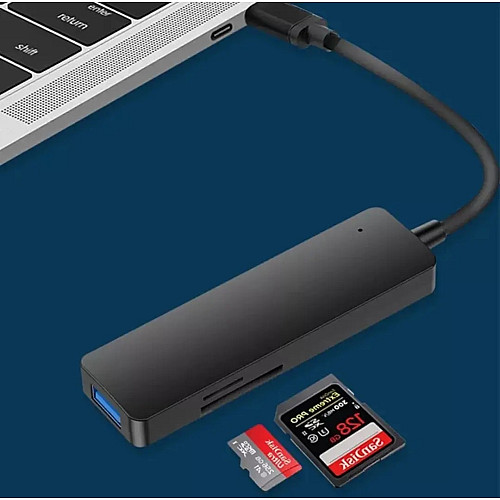 Концентратор TWS Type C 5 IN 1 Multi Splitter Adapter TF SD Black