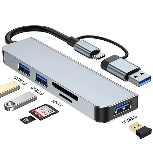 Концентратор TWS 5-in-1 USB Type-C/Type-A to 1хUSB3.0 2xUSB 2.0 SD/MicroSD