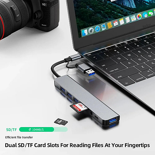 Концентратор TWS 5-in-1 USB Type-C/Type-A to 1хUSB3.0 2xUSB 2.0 SD/MicroSD