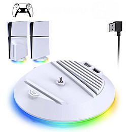 Вертикальный стенд BebonCool для Sony PlayStation Slim с RGB подсветкой и 2 USB Hub Белый