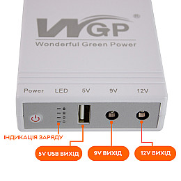 Источник бесперебойного питания ИБП WGP для роутера 5V/9V/12V 10400mAh White