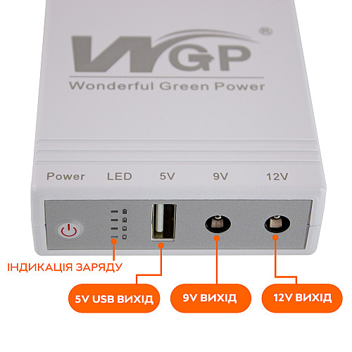 Джерело безперебійного живлення ІБП WGP для роутера 5V/9V/12V 10400mAh Білий