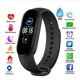 Многофункціональний Фітнес-браслет годинники Fit Smart Band M5 з вимірюванням пульсу та крокомір чорний