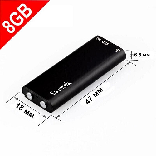 Диктофон Savetek 300 8 Гб з активацією голосом Чорний (S3008)