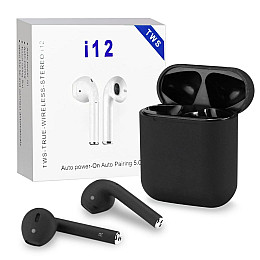 Беспроводные блютуз наушники i12 TWS с боксом для зарядки Black (au060-hbr)