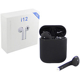 Беспроводные блютуз наушники i12 TWS с боксом для зарядки Black (au060-hbr)