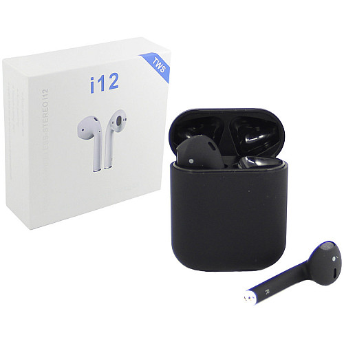 Бездротові блютуз навушники i12 TWS з боксом для зарядки Black (au060-hbr)