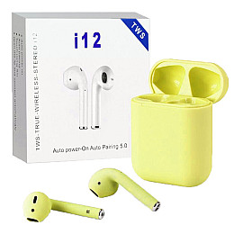 Беспроводные блютуз наушники i12 TWS с боксом для зарядки Yellow (au172-hbr)