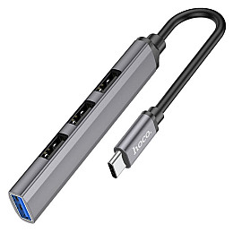 Хаб Hoco HB26 4-в-1 Type-C штекер на USB3.0 USB2.0*3 OTG Type C Сірий