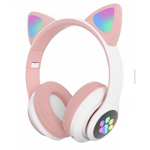 Беспроводные Bluetooth-наушники с ушками и LED подсветкой Cat Ear VZV-24M/8079 Розовые