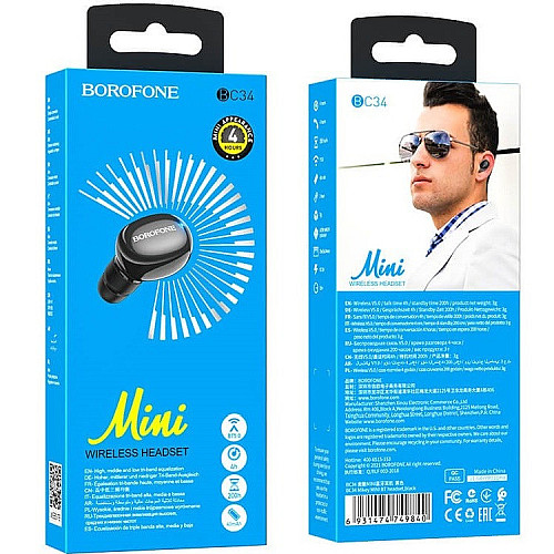Bluetooth-гарнітура BOROFONE BC34 Mikey MINI BT5.0 Чорна