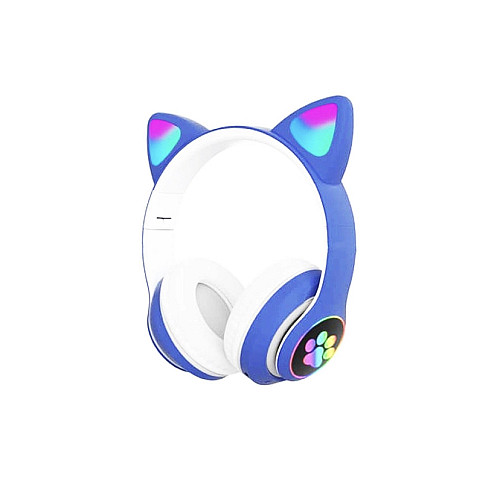 Беспроводные Bluetooth-наушники с ушками Cat Ear VZV-24M/8079 LED Синие