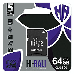 Карта памяти с адаптером Hi-Rali Micro SDXC 64gb UHS-1 Class 10 Черный