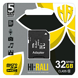 Карта памяти с адаптером Hi-Rali Micro SDHC 32gb UHS-3 Class 10 Черный